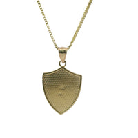 14KT Gold Charm Large Two Tone St Michael Shield Shape Coin with White Gold Diamond Cut Wings and Plain Bell