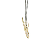 14KT Gold Charm Large Tri Tone Soring Eagle with Red CZ Eye, White CZ Stones Wing Tips, and Plain Bell