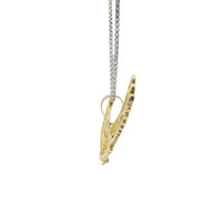 14KT Gold Charm Large Tri Tone Soring Eagle with Red CZ Eye, White CZ Stones Wing Tips, and Plain Bell