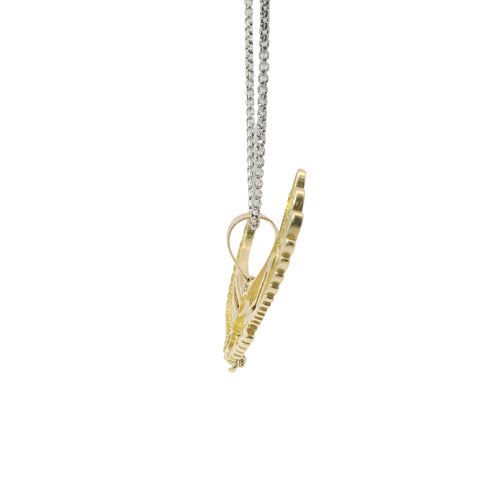 14KT Gold Charm Large Tri Tone Soring Eagle with Red CZ Eye, White CZ Stones Wing Tips, and Plain Bell