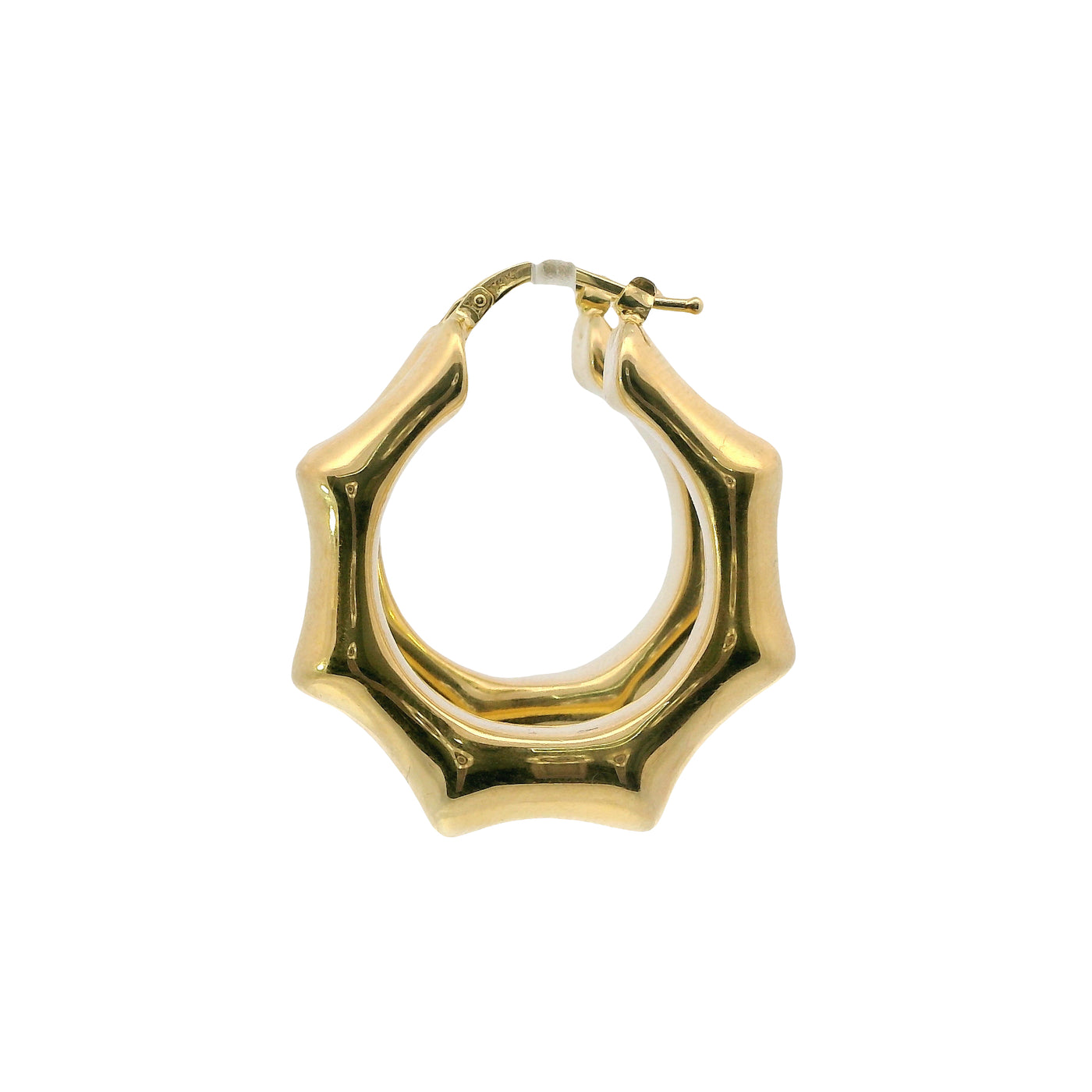 14KT Gold Earrings Abstract Bamboo Hoops 1 Inch Hollow Tube 7mm
