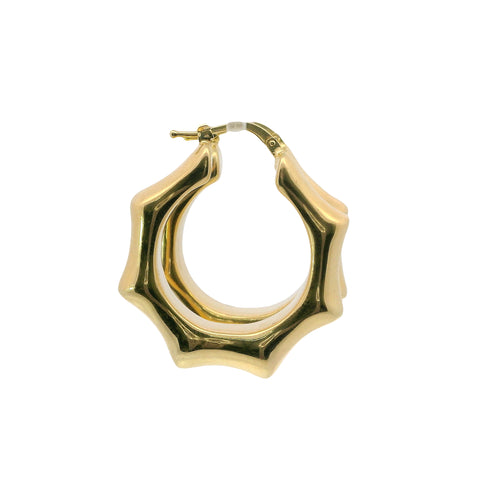 14KT Gold Earrings Abstract Bamboo Hoops 1 Inch Hollow Tube 7mm