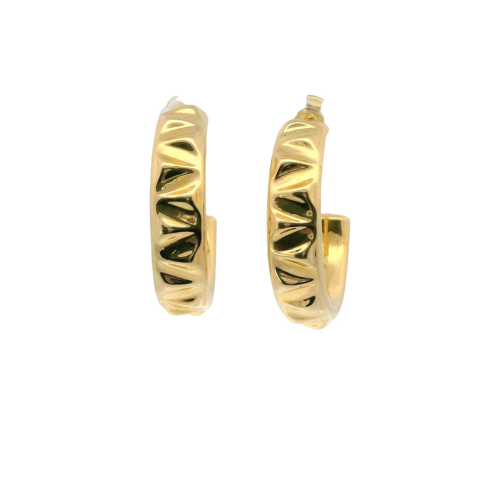 14KT Gold Earrings Crimped Half Hoops 1 Inch Hollow Tube 7mm
