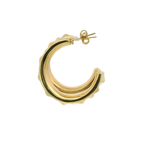 14KT Gold Earrings Crimped Half Hoops 1 Inch Hollow Tube 7mm