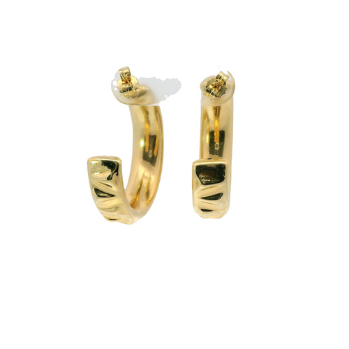 14KT Gold Earrings Crimped Half Hoops 1 Inch Hollow Tube 7mm