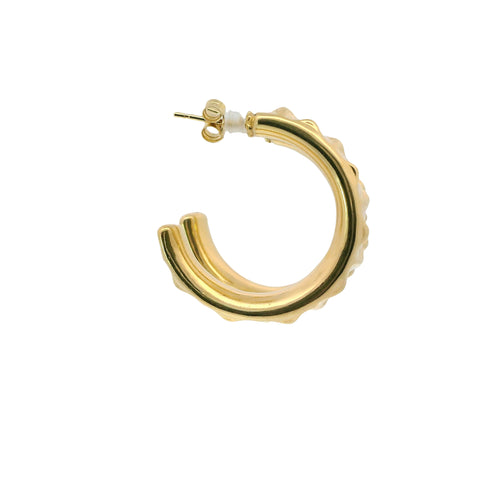 14KT Gold Earrings Crimped Half Hoops 1 Inch Hollow Tube 7mm