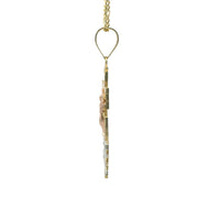 14KT Gold Charm Large Tri Tone Caravaca Crucifix Cross with Plain Bell