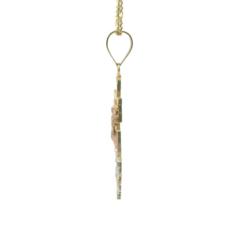 14KT Gold Charm Large Tri Tone Caravaca Crucifix Cross with Plain Bell