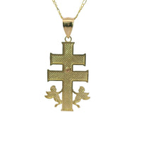 14KT Gold Charm Large Tri Tone Caravaca Crucifix Cross with Plain Bell