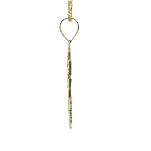14KT Gold Charm Large Flat Caravaca Crucifix Cross with Plain Bell