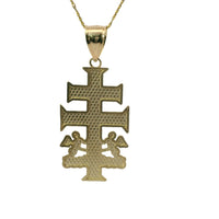 14KT Gold Charm Large Flat Caravaca Crucifix Cross with Plain Bell