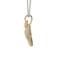 14KT Gold Charm Medium 3D Goat with Flat Back Green CZ Stone Eye, Dark Pink CZ Stones Collar, and White CZ Stones Body and Bell