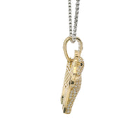 14KT Gold Charm Medium 3D Goat with Flat Back Green CZ Stone Eye, Dark Pink CZ Stones Collar, and White CZ Stones Body and Bell