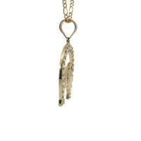 14KT Gold Charm Large Horsehead Center with White CZ Stones Horseshoe Border and Plain Bell