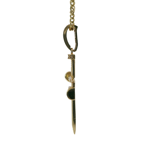 14KT Gold Charm Large Triple Nail Cross with White CZ Stones Nail Heads and Bell