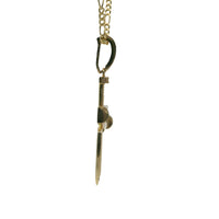 14KT Gold Charm Large Triple Nail Cross with White CZ Stones Nail Heads and Bell