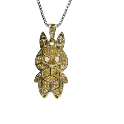 14KT Gold Charm Large 3D Flat Back LaBuBu White Oval CZ Stones Eyes, Pink CZ Stones Body and Bell