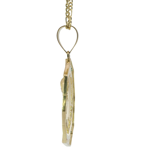 14KT Gold Charm Large Eagle with Red CZ Eye with Red, White, and Green CZ Stones Octagon Frame and Plain Bell
