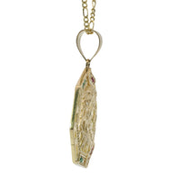 14KT Gold Charm Large Eagle with Red CZ Eye with Red, White, and Green CZ Stones Octagon Frame and Plain Bell