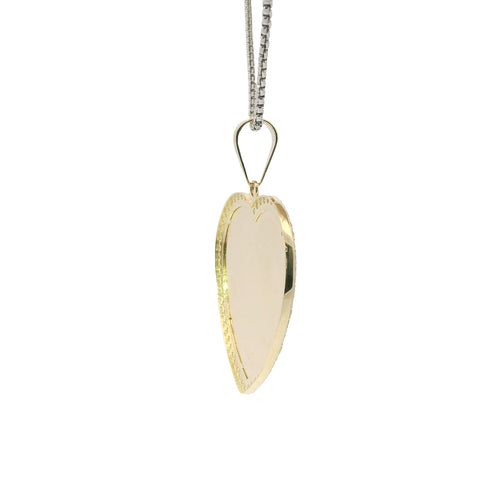 14KT Gold Charm Large Flat Plain Engravable Heart with White CZ Stones Border and Plain Bell