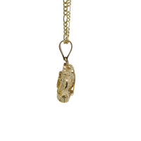 14KT Gold Charm Jumbo Flur de Lis Quincenaera "15" White CZ Stones Crown with Round White CZ Stones Band and Plain Bell