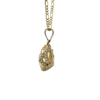 14KT Gold Charm Jumbo Flur de Lis Quincenaera "15" White CZ Stones Crown with Round White CZ Stones Band and Plain Bell