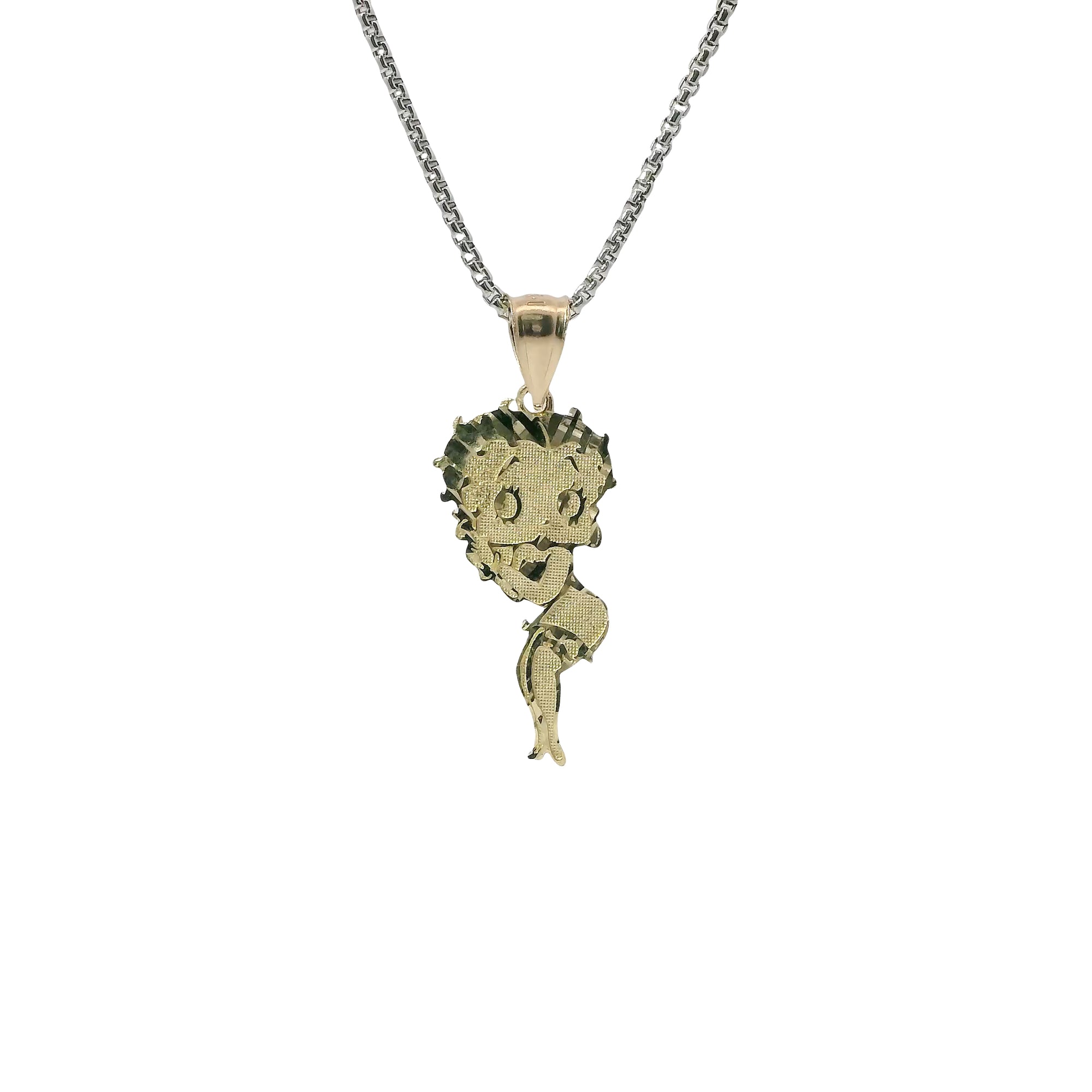 14KT Gold Charm Large Betty Boop Full Body with Diamond Cut Hair and Plain Bell