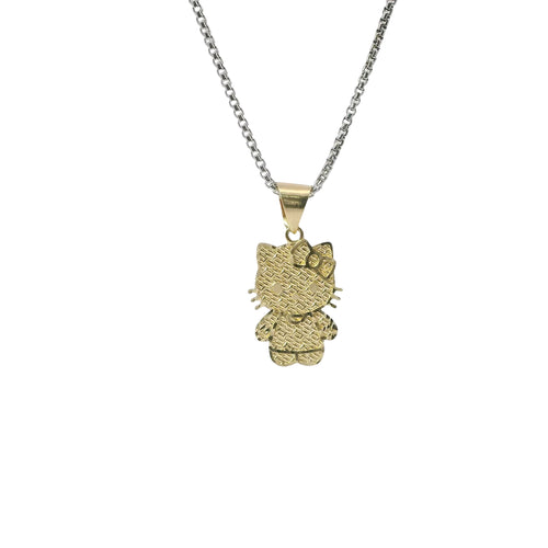 14KT Gold Charm Large Full Body Diamond Cut Hello Kitty with Plain Bell