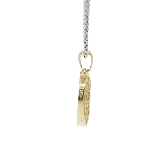 14KT Gold Charm Large Engravable Greek Border Heart with Plain Bell