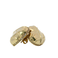 14KT Gold Earrings Large Puff Chocolate Heart with White CZ Stones Edge, Push Back Post, and Butterfly Backs