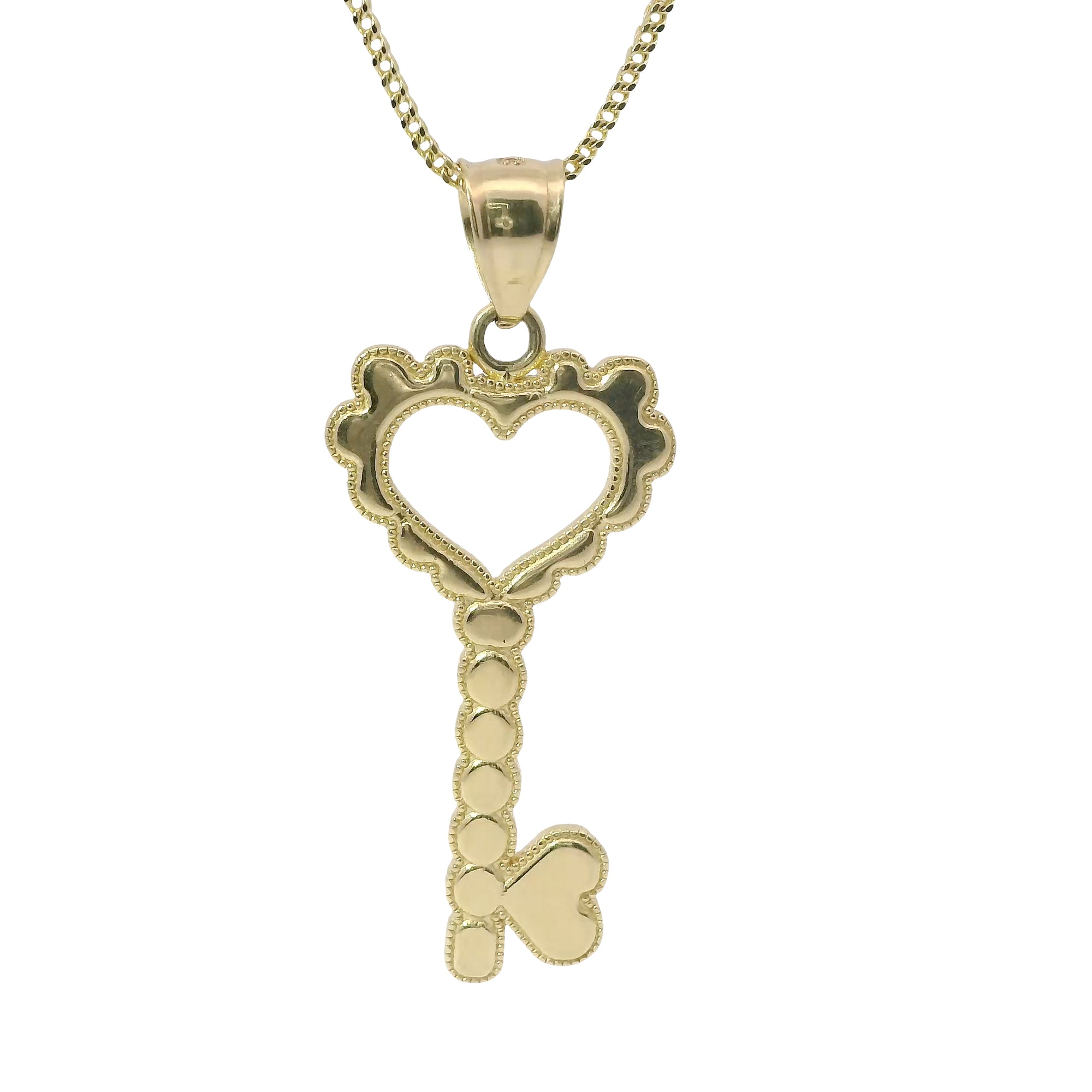 14KT Gold Charm Large Heart Skeleton Key with Plain Bell