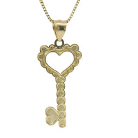 14KT Gold Charm Large Heart Skeleton Key with Plain Bell