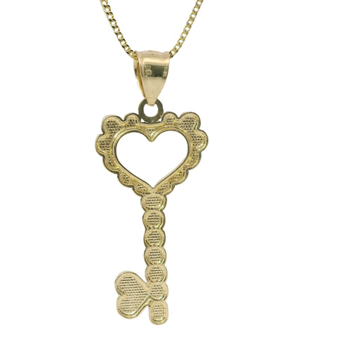14KT Gold Charm Large Heart Skeleton Key with Plain Bell