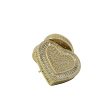 14KT Gold Earrings Large Heart White Round CZ Stones Cluster Center and Edge, Baguette CZ Stones Border, Push Back Post, and Butterfly Backs