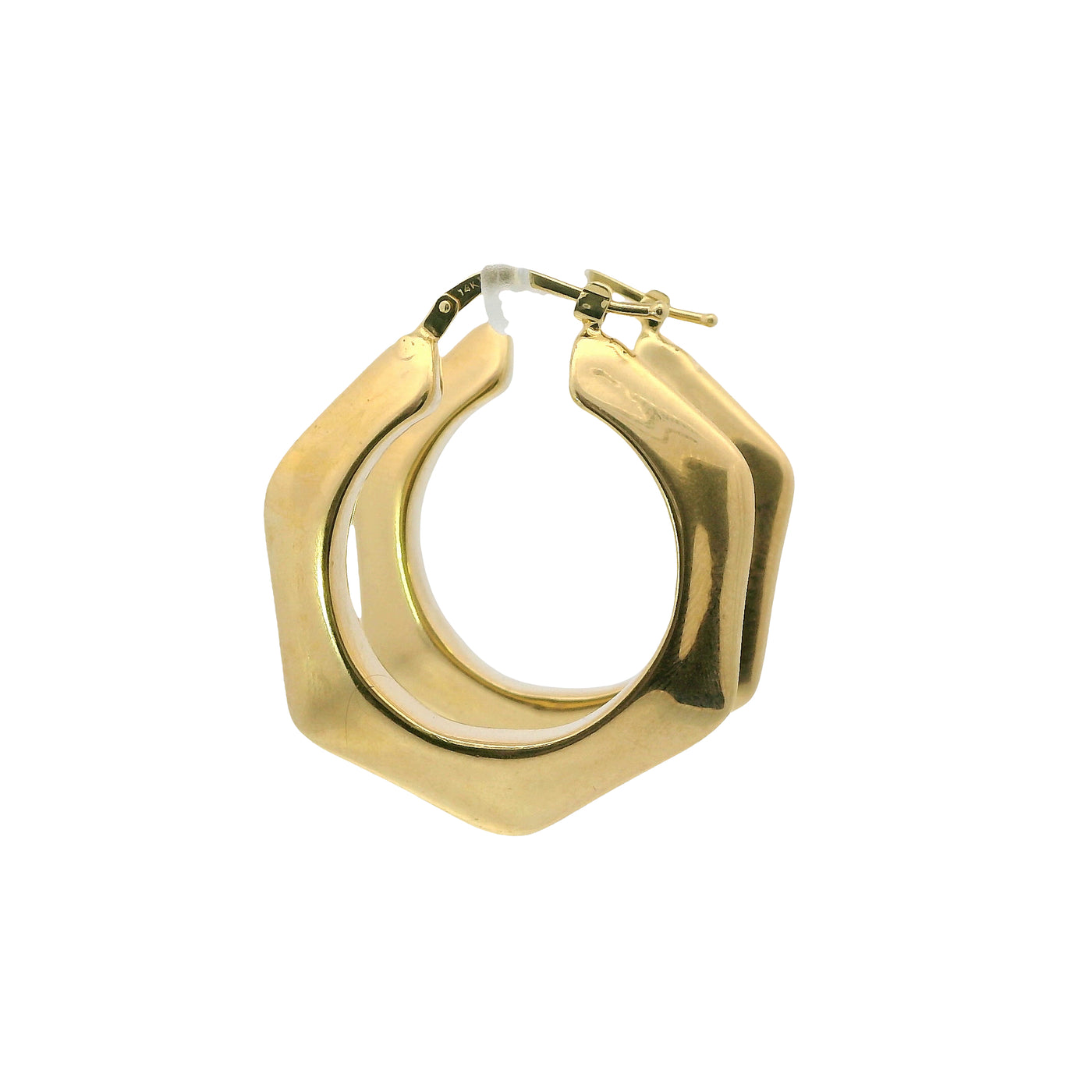 14KT Gold Earrings Hexagon Hoops 1 Inch Hollow Tube 5mm