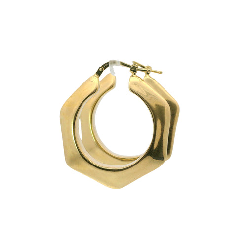14KT Gold Earrings Hexagon Hoops 1 Inch Hollow Tube 5mm