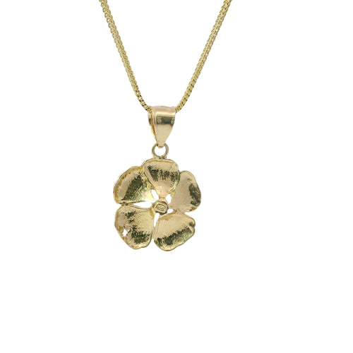 14KT Gold Charm Large Hibiscus Flower with Diamond Cut Edges and Plain Bell