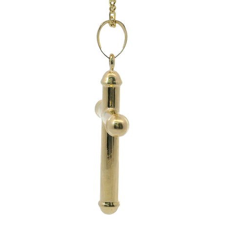 14KT Gold Charm Large Hollow Tube Plain Cross with Rounded Capped Ends and Plain Bell