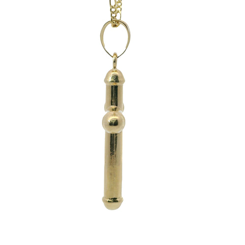 14KT Gold Charm Large Hollow Tube Plain Cross with Rounded Capped Ends and Plain Bell