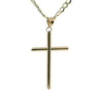 14KT Gold Charm Large Plain Hollow Tube Slant Ends Cross with Plain Bell