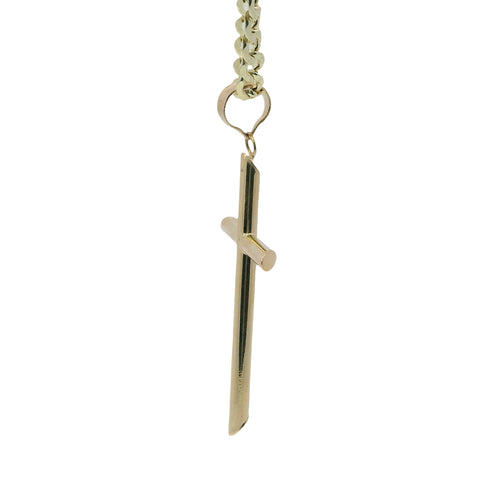 14KT Gold Charm Large Plain Hollow Tube Slant Ends Cross with Plain Bell
