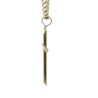 14KT Gold Charm Large Plain Hollow Tube Slant Ends Cross with Plain Bell