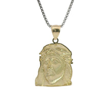 14KT Gold Charm Large Right Facing Jesus Head with Thorn Crown and Plain Bell