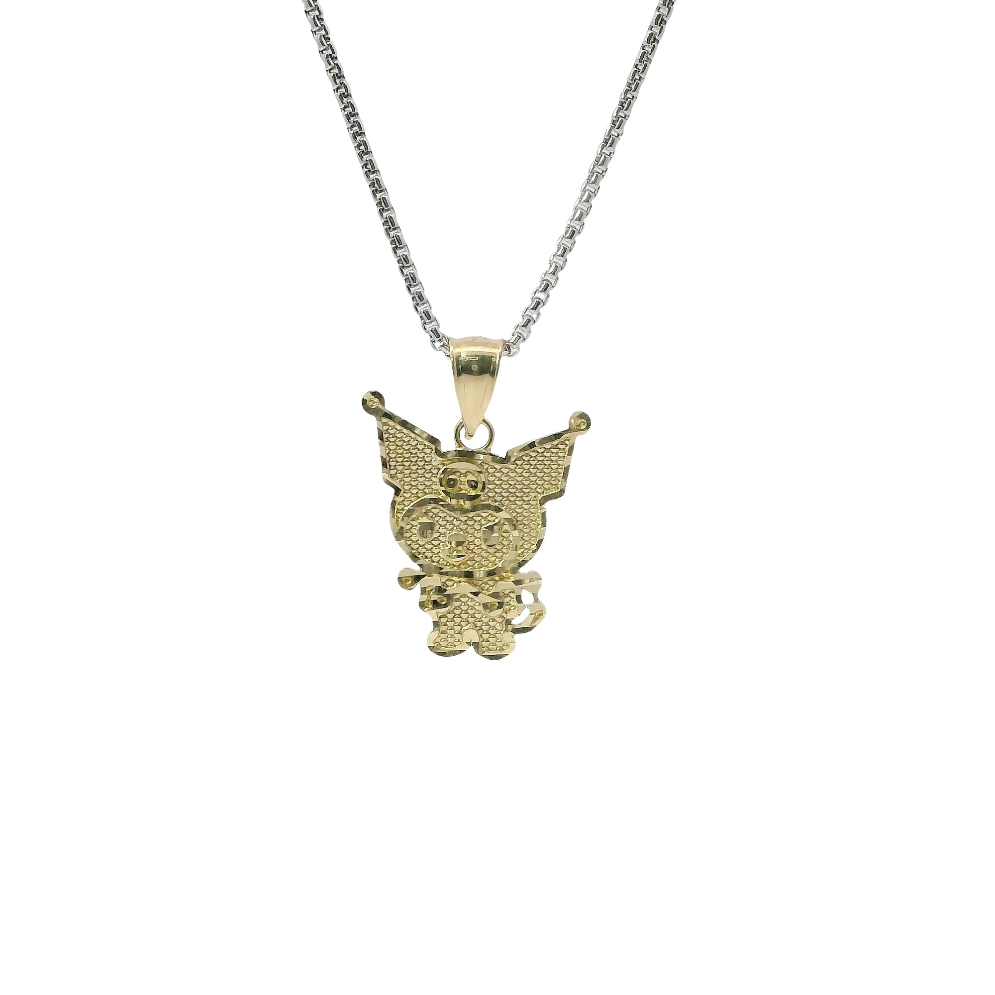 14KT Gold Charm Large Diamond Cut Kuromi with Plain Bell