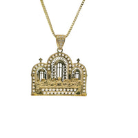 14KT Gold Charm Large Last Supper Archway Background with White CZ Stones Border and Bell