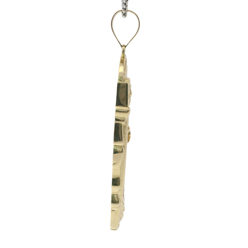 14KT Gold Charm Large St Jude with Red, Green, and White Round CZ Stones Robe with White CZ Stones Halo and Plain Bell