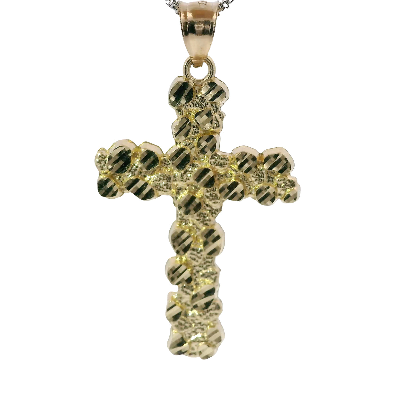 14KT Gold Charm Large Nugget Cross with Plain Bell