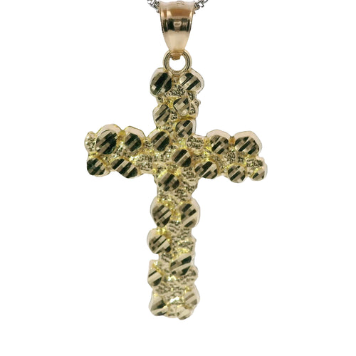14KT Gold Charm Large Nugget Cross with Plain Bell