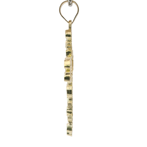 14KT Gold Charm Large Nugget Cross with Plain Bell