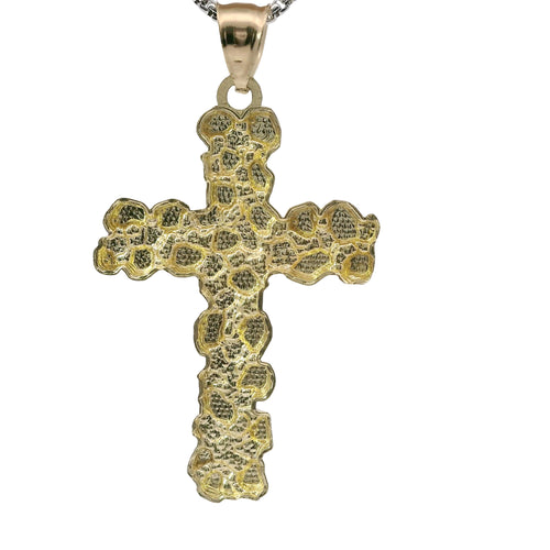 14KT Gold Charm Large Nugget Cross with Plain Bell